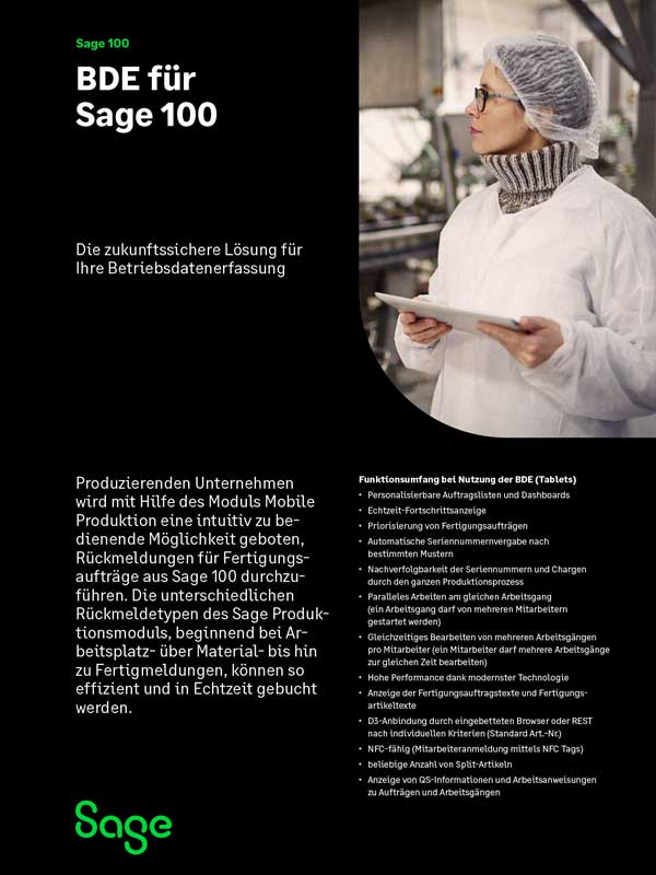 Titel Sage 100 Broschüre BDE für Sage 100