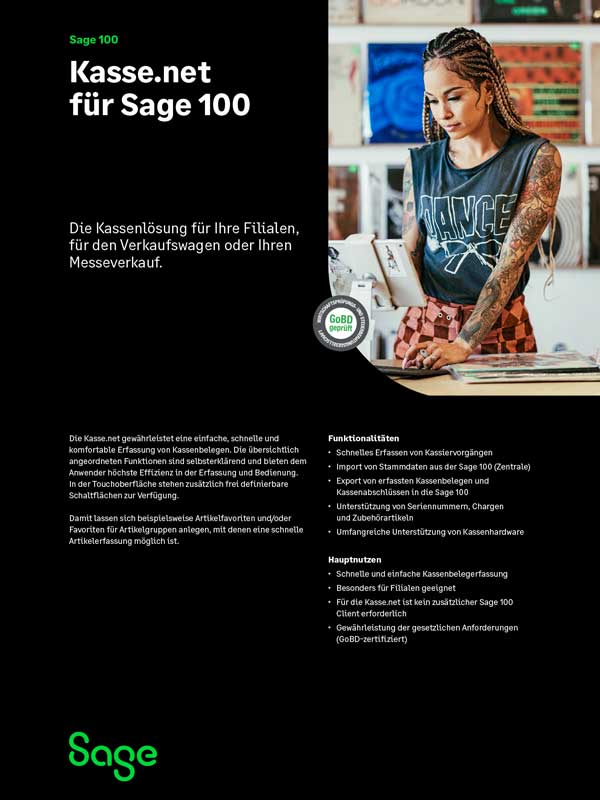 Titel Sage 100 Broschüre Kasse.net für Sage 100