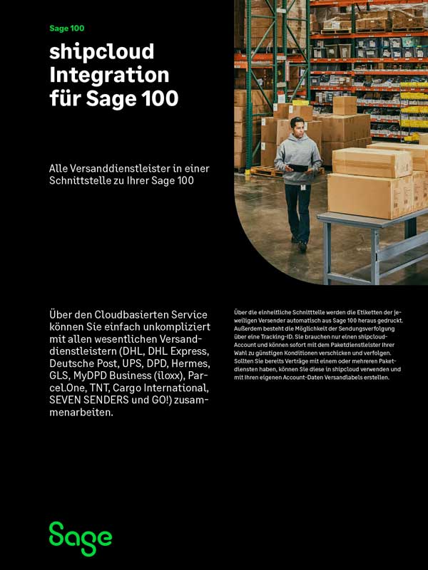 Titel Sage 100 Broschüre shipcloud Integration für Sage 100