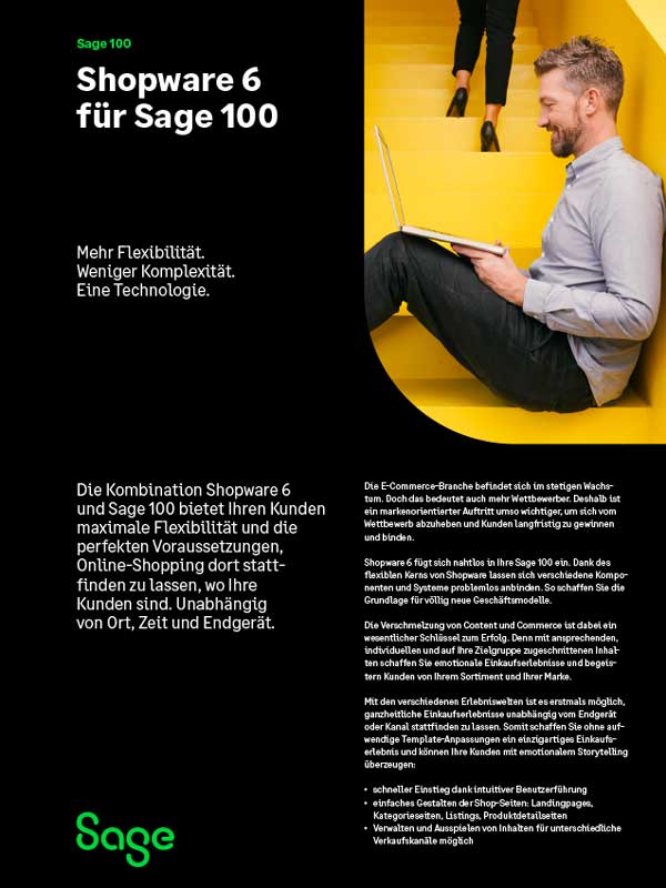Titel Sage 100 Broschüre Shopware 6 für Sage 100