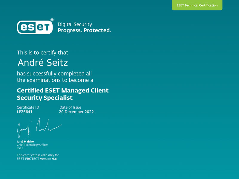 Bösen & Heinke GmbH ist zertifizierter ESET Managed Client Security Specialist