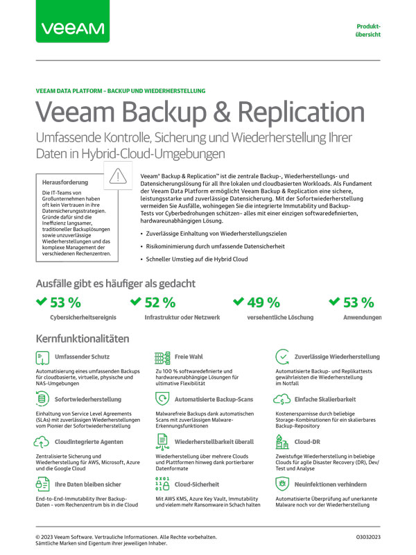 Datenblatt Versionsvergleich veeam Backup & Replication