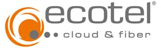Das Bild zeigt das aktuelle Logo von ecotel mit dem Slogan „cloud & fiber“. Es steht für moderne Telekommunikationslösungen mit Fokus auf Cloud-Dienste und Glasfaser.