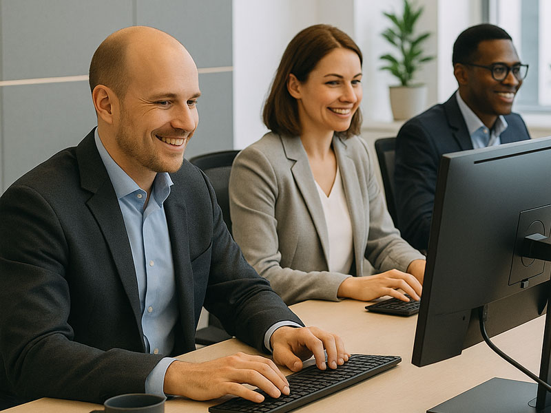Mitarbeiter können störungsfrei und ohne Datenverlust an ihren PCs arbeiten dank der eingesetzten USV-Anlage von Bösen & Heinke