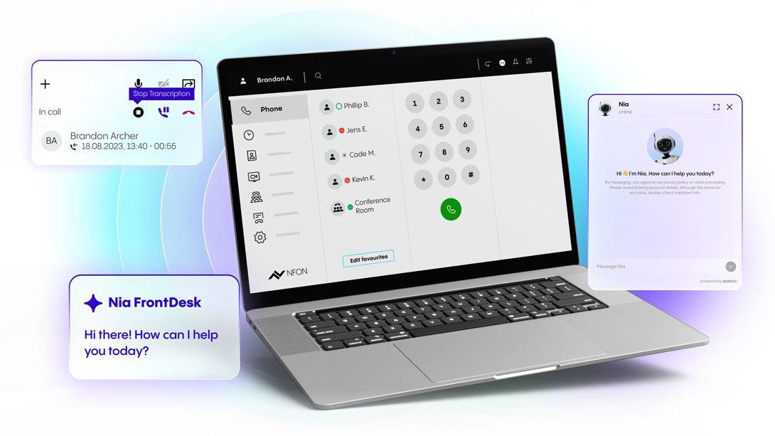 Oberfläche Desktop der Cloud Telefonanlage Cloudya von NFON